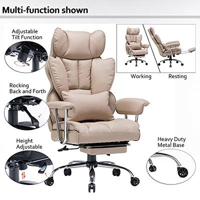 EXCEBET Big and Tall Office Chair 400lbs Wide Seat, Leather High Back  Executive Office Chair with Foot Rest, Ergonomic Office Chair Lumbar  Support for