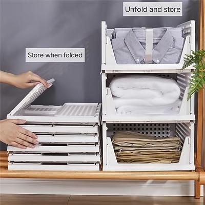 Stackable Closet Organizer Plastic Drawer Foldable Wardrobe Cabinet Clothes  Storage Box Rack Shelf Bins Basket Office Container