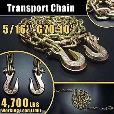 10' ft G70 Tow Chain (2PCS) 5/16'' J Hook Shank w/ R T J & Grab Hook Truck  Gold