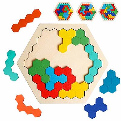 Hexágono de madeira Puzzle Para Criança Adulto Quebra-cabeça Quebra-cabeças  Desafio Toy Shape Pattern Blocks Tangram Geometria Lógica Iq Jogos Para