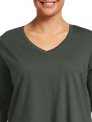 Terra & Sky Women's Plus Size Long Sleeve V-Neck T-Shirt, 2-Pack
