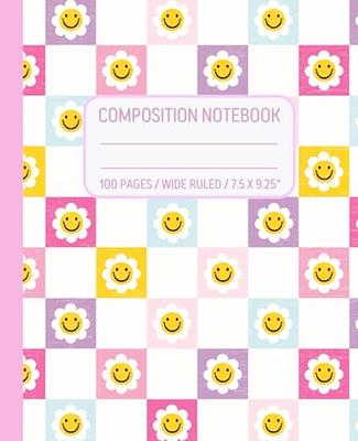 Composition Notebook Wide Ruled: Cute Checkered Flower Faces Aesthetic  Journal For Classroom