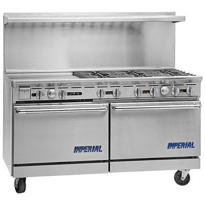 Cooking Performance Group S60-G36-N Natural Gas 4 Burner 60 Range with 36  Griddle and 2 Standard Ovens - 240,000 BTU