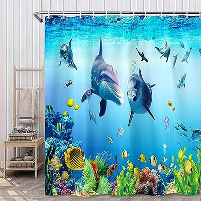 Funny Whale Cat Shower Curtains Ocean Fish Starfish Underwater