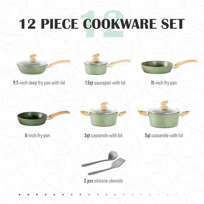 MAISON ARTS Kitchen Cookware Sets Nonstick, 12 Piece Pots and Pans Set  Granite Cooking Set for Induction & Dishwasher Safe, Oven, Stovetop, Green  - Yahoo Shopping