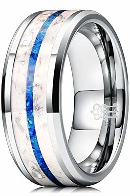 THREE KEYS JEWELRY Men Wedding Bands 8mm Silver Blue Stars Color