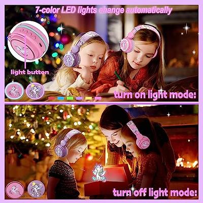 FLOKYU Kids Headphones Unicorn, Color Changing LED Light Wireless