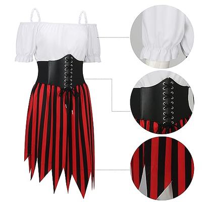 Panitay Women Pirate Costume Renaissance Peasant Top Corset Belt Pirate Skirt Medieval Halloween Outfit