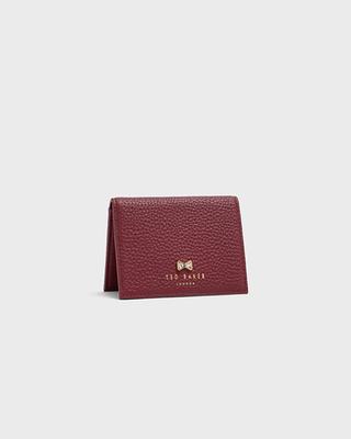 Women's Crystal Bow Card Holder in Dark Red, Lillly, Leather