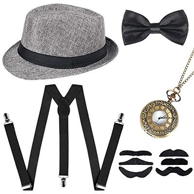 sinoeem 1920s Mens Gatsby Gangster Costume 6 pcs Accessories Set for Man  (Grey) - Yahoo Shopping