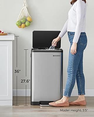 SONGMICS Kitchen Trash Can, 13-Gallon Stainless Steel Garbage Can, with Stay-Open Lid and Step-On Pedal, Soft Closure, Tall, Large and Space-Saving