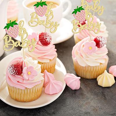 Gyufise 24Pcs Strawberry Oh Baby Cupcake Toppers Glitter Baby
