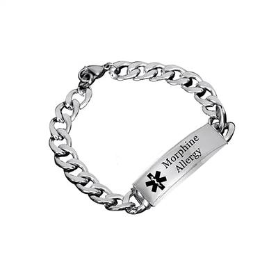 Stainless Steel Box Link Medical Alert ID Bracelet with Translucent Blue  Accents – The Useless Pancreas
