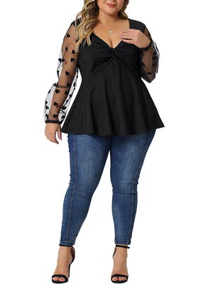 Unique Bargains Women's Plus Size Panel Heart Sheer Mesh Long Sleeve Shirts  Blouses 3X Black - Yahoo Shopping