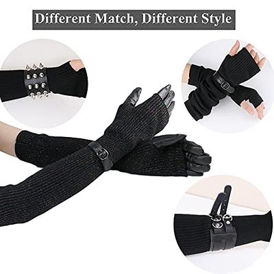 Flammi Cashmere Blended Arm Warmer Winter Fingerless Gloves Knit Mitten Gloves Wrist Warmer with Thumb Hole for Women