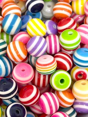 Rainbow Striped Beads for Bracelet, Rainbow Beads, Assorted Beads, Plastic  Beads, Round Striped Beads, Colorful Beads, Candy Beads