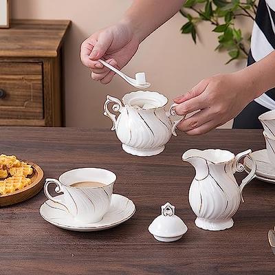 Porcelain Sugar And Creamer With Tray And Crystal Lid Set, Cream