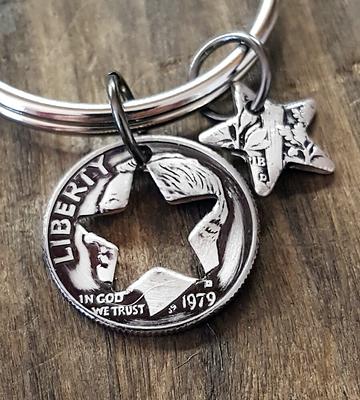 1979 44Th Birthday Dime Star Key Chain Anniversary Gift Coin