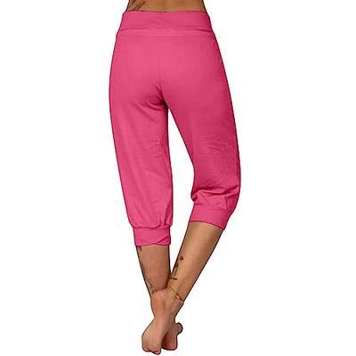 Capri Pants for Women Cotton Linen Lightweight Capris Slacks High Waisted  Summer Casual Solid Color 3/4 Pants (Large, Pink)