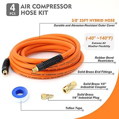 Hromee 1/4-Inch x 100 Feet Polyurethane Air Hose with Bend Restrictors PU  Compressor Hose with 1/4 Industrial Quick Coupler and Plug Kit, Red