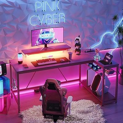 Huuger L Shaped Desk Gaming Desk with LED Lights & Power Outlets, Computer  Desk with Storage Shelves, Corner Desk Home Office Desks for Bedroom, Black