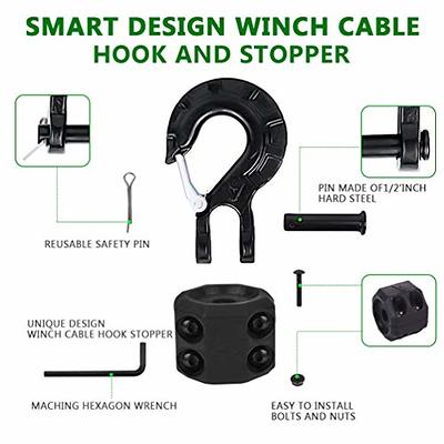  AUTMATCH Winch Hook Safety Latch 3/8 - Grade 70 Forged Steel  Clevis Slip Hook And Winch Cable Hook Stopper