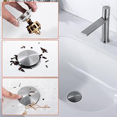 Pop Up Bathroom Sink Drain - Bathroom Sink Stopper with Overflow for Faucet  Vessel, Push Type Bathroom Sink Vanity Assembly with Strainer, Brushed