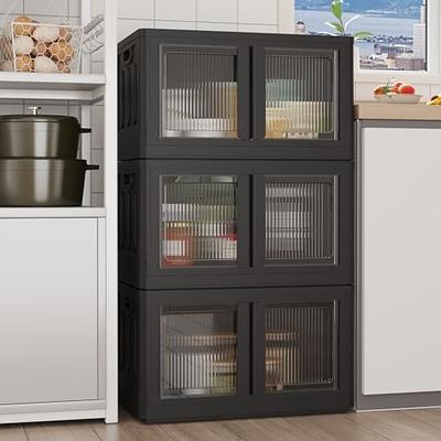 Closet Organizers and Storage 8.5 Gal, Storage Bins with Lids 4 Pack,  Stackable Collapsible Storage Bins, Storage Cabinet with Wheels, Plastic