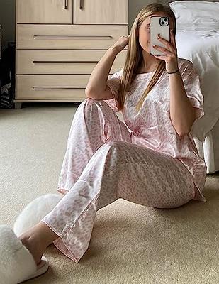 Ekouaer Women Pajamas Winter Long Sleeve Button Silk Loungwear