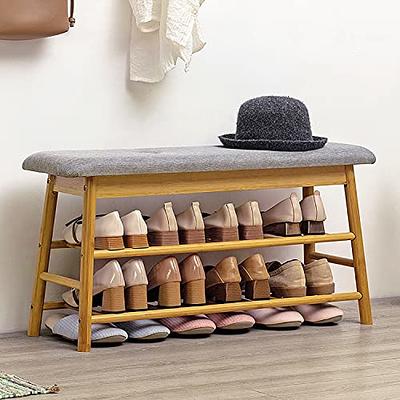 Pipishell Bamboo Shoe Rack Bench 3-Tier Sturdy Shoe Organizer