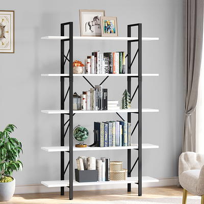 Ladder Bookshelf, 5 Tier Shelf Storage Organizer, Modern Book Shelf with  Metal Frame for Bedroom, Living Room and Home Office, Black