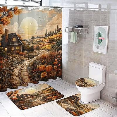  4 Pieces Bathroom Shower Curtain Set,Thanksgiving