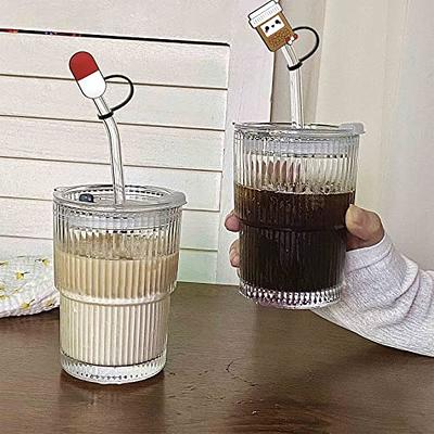 5Pcs Glass Straw Cover Party Gifts Drinking Straw Cover Clear Straw Toppers