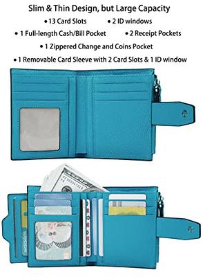 Small Bifold Real Leather Wallet Women Designer Minimalist RFID Blocking  Wallet with Removable Card Holder & Coins Pocket (Pink)