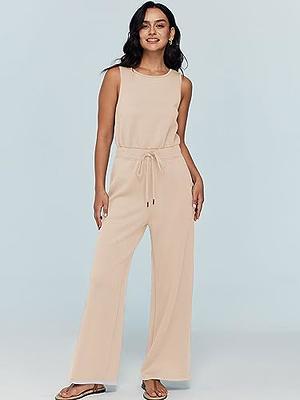 Casual Summer Dressy Jumpsuits Wide Leg Long Pants with Sleeveless Top for  Cocktail Wedding Outdoor Business Blue L