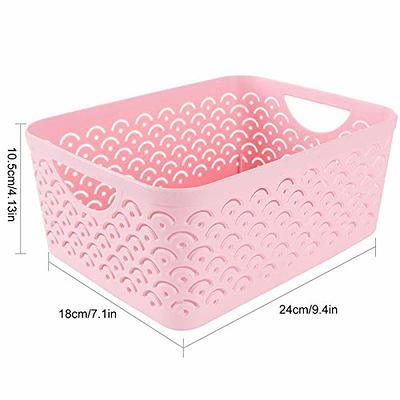 5 Pack Plastic Storage Baskets, Portable Pink Fish Scale Pattern Hollow  Desktop Storage Bin Box with Handle for Kitchen, Bathroom, Kids Room or