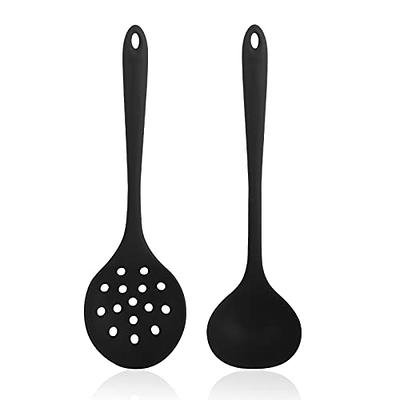 Rubber Handle Flat Bottom Kitchen Spoon,Pizza Spread Sauce Ladle Stainless  Steel Measuring Stir Soup Spoon for Kitchen Cooking (Black 6oz (Scoop  Without Holes)) - Yahoo Shopping