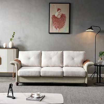 4-Seater Modern Linen Upholstered Sofa - Armrest Pockets and 4 Pillows for Extra Comfort - Beige