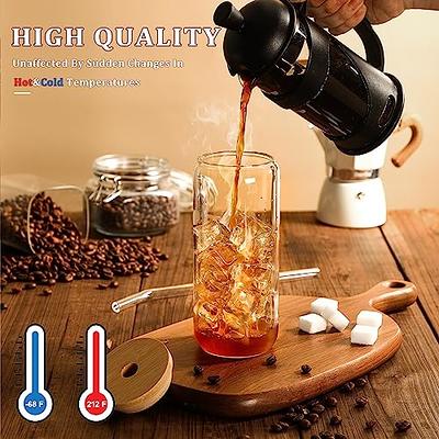 Glass Cups with Lids and Straws 4Pcs[Coffee Accessories Gifts