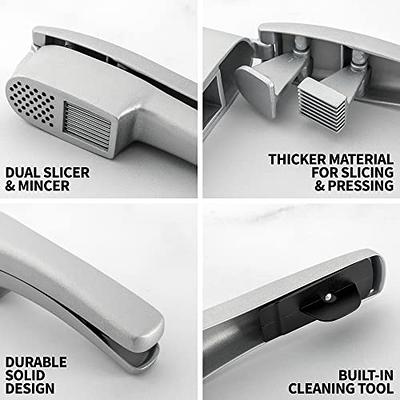 Zulay 2-in-1 Garlic Press Set Dual Function Garlic Mincer & Slicer - Garlic Crusher with Cleaning Brush & Silicone Garlic Tube Peeler