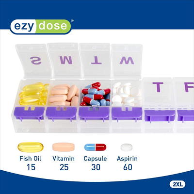 EZY DOSE Push Button (7-Day) Pill Case, Medicine Planner, Vitamin  Organizer, 2 Times a Day AM/PM, Large Compartments, Arthritis Friendly,  Clear Lids