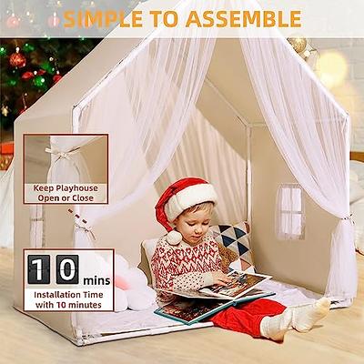 Large Kids Tent for Kids Reading, Kids Playhouse with Banner,Light and  Padded Mat, Nook Boho Adult Tent