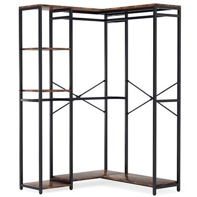 Tribesigns L Shaped Closet Organizer, Freestanding Corner Clothes Garment  Rack with Hanging Rods and Storage Shelves, Heavy Duty Metal Clothing Rack