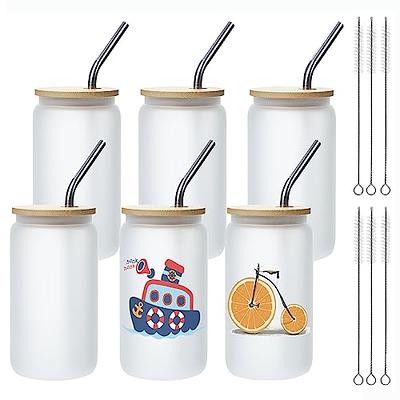 4 Pack Sublimation Glass Cups with Bamboo Lid Clear Glass Beer Cans Mason  Jar