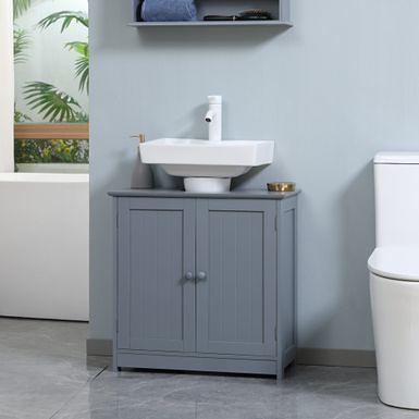 HOMCOM Under Sink Bathroom Cabinet with 2 Doors and Shelf, Pedestal Sink  Bathroom Vanity Furniture - Wood Finish - Light Grey - Single Vanities -  Yahoo Shopping