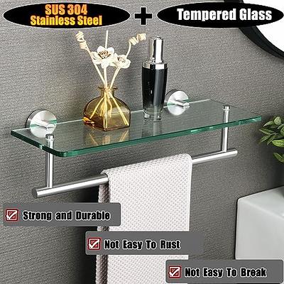 Bathroom Tempered Glass Corner Shelf, 2 Tier Shower Shelve With Towel Bar  Wall Mounted, Brushed Silver Finished - Yahoo Shopping