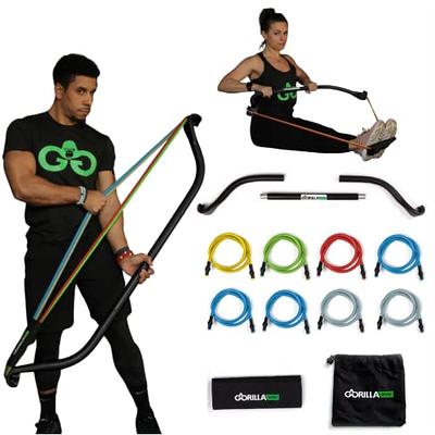 FITINDEX Portable Home Gym - Home Workout Equipment for Men/Women to Build  Muscle and Burn Fat with Resistance Bands Bar, Full-Body Fitness Equipment