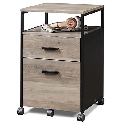 VASAGLE File Cabinet Mobile Filing Cabinet with Wheels 2 Drawers Open Shelf  for Office Greige and Black 