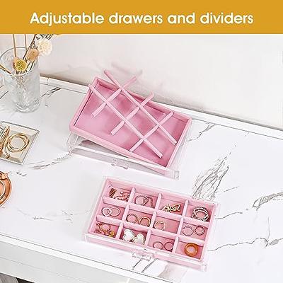 ProCase Earring Organiser Jewellery Organizer Box with 3 Drawers, Acrylic Stackable Jewelry Holder Clear Earring Storage Case with Adjustable Trays