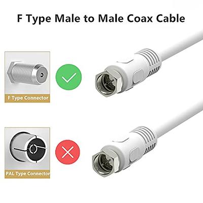 Short Coaxial Cable, 2-Pack 1ft Coaxial Cable, RG6 Cable 0.3m with Right  Angle Connectors, White 75 Ohm Shield Digital Coax Cables with F-Male